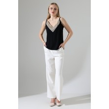 Lubiti Askılı  V Yaka Payetli Krep Bluz/BÜYÜK BEDEN 40 beden ve Üzeri