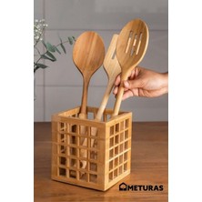 PremiumPort Modern Bambu Kare Mutfak Kaşıklık Organizer Dekoratif Kutu 13X13X15 cm