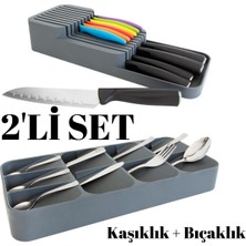 PremiumPort 2'li Antrasit Kaşıklık ve Bıçaklık Seti, 9 Bölmeli Organizer