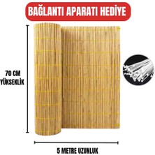 AYGHOME - Doğal Saz Kamış Hasır Çit 70CM x 5 Metre - Misina Örgülü - Bağlantı Aparatı Hediyeli