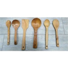 PremiumPort Bambu Ahşap Kepçe ve Spatula Servis Seti 6 Parça, Şık ve Dayanıklı