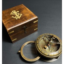 Özbience Ahşap Kutulu Pirinç Güneş Saati ve Pusula Seti