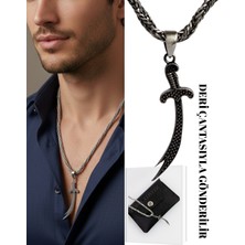 925 Ayar Gümüş Burgu Tilki Kuyruğu Zülfikar Tasarım Erkek Kolye 60 cm