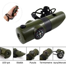 Özbience Çok Fonksiyonlu Kamp Aksesuar Seti: LED El Feneri, Düdük, Pusula, Termometre, Büyüteç