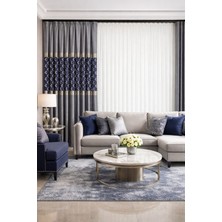 Perde Merkezi 1/3 Pile Nbl Püsküllü Pano Fon Perde (Gri-Lacivert-Gold)