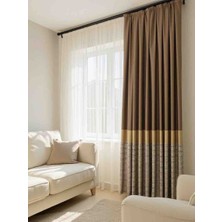 Perde Merkezi 1/3 Pile Kazayağı Desen Kahverengi Pano Fon Perde