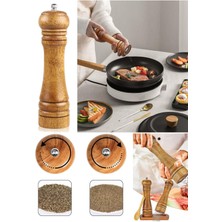 PremiumPort 21 cm Ahşap Biber ve Tuz Öğütücü Seti, Ayarlanabilir Seramik Öğütücü