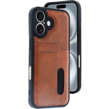 iPhone 16 Kılıf Sara Kartvizitli Deri Kılıf - Taba