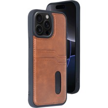iPhone 14 Pro Max Kılıf Sara Kartvizitli Deri Kılıf - Taba