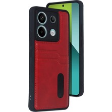 Xiaomi Redmi Note 13 Pro 4g Kılıf Sara Kartvizitli Deri Kılıf - Kırmızı