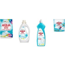 Aquabor Doğal Mineralli 4 kg Renkliler + Sıvı Beyaz + Elde Bulaşık + Tablet 4 Lü Set