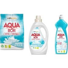 Boron Aquabor Doğal Mineralli 4kg Beyaz + Sıvı Beyaz + Bulaşık Set