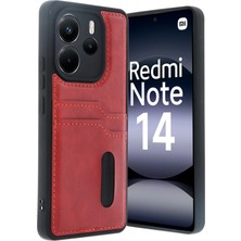 Xiaomi Redmi Note 14 4g Kılıf Sara Kartvizitli Deri Kılıf - Kırmızı