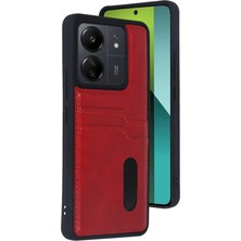 Xiaomi Redmi 13C Kılıf Sara Kartvizitli Deri Kılıf - Kırmızı