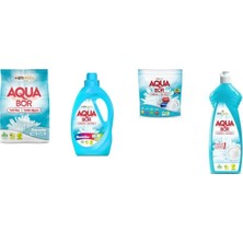 Aquabor Doğal Mineralli 4 kg Beyaz + Sıvı Renkliler + Tablet + Elde Bulaşık 4 Lü Set