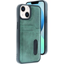 iPhone 14 Kılıf Sara Kartvizitli Deri Kılıf - Koyu Yeşil
