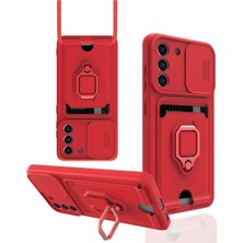 Samsung Galaxy S21 Fe Kılıf Zuma Kartvizitli Yüzüklü Silikon - Kırmızı