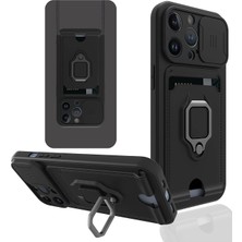 iPhone 14 Pro Kılıf Zuma Kartvizitli Yüzüklü Silikon - Siyah