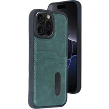 iPhone 15 Pro Max Kılıf Sara Kartvizitli Deri Kılıf - Koyu Yeşil