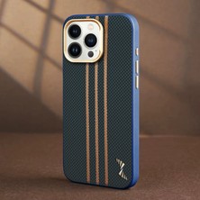 Apple iPhone 13 Pro Max Uyumlu Kılıf Zebana Goldrix Karbon Fiber M-Safe Kılıf Lacivert