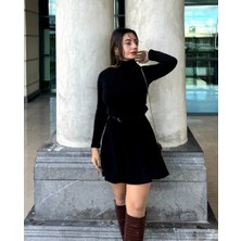 Serac Collection Kadın Uzun Kollu Balıkçı Yaka Salaş Kusa Akrilik Elbise