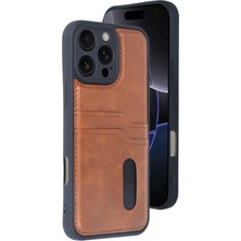 iPhone 16 Pro Max Kılıf Sara Kartvizitli Deri Kılıf - Taba