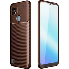 Realme C21 Kılıf Auto Focus Karbon Kapak - Kahverengi