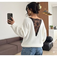 Tiana Kadın Sırtı Dantel Transparan Detay Triko Kazak