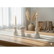 Dekoratif  Şamdan Seti & Çiçek Buketi & Tealight Mumluk | Minimalist Beyaz Masa Üstü Aksesuar