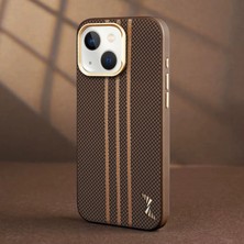 Apple iPhone 13 Uyumlu Kılıf Zebana Goldrix Karbon Fiber M-Safe Kılıf Kahverengi