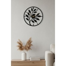 Grandmix Metal Tasarım Yaprak Desenli Dekoratif Duvar Saati Siyah Metal Saat 35X45 cm