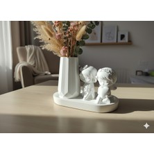 Şık Dekoratif Vazo & Sevimli Çift Biblo Seti | Modern Ev Aksesuarı | Hediyelik