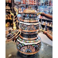 PremiumPort El Işlemeli Bakır Çaydanlık Seti, 6 Kişilik, Şık ve Zarif Tasarım