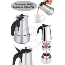 PremiumPort Paslanmaz Çelik Espresso Moka Pot, Indüksiyon Uyumlu, Manuel Kahve Cezvesi