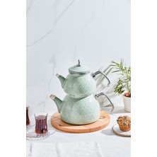 PremiumPort Yeşil Emaye Midi Çaydanlık Takımı, Şık ve Fonksiyonel Tasarım