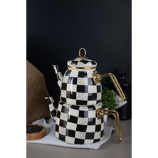 PremiumPort Şık Siyah Beyaz Emaye Dama Çaydanlık, Kaliteli ve Zarif Tasarım