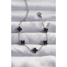 Erbilden Erb 316L Çelik Baby Boy Gümüş Renk Siyah Mineli Yonca Bileklik