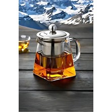 PremiumPort 550 ml Cam Çay Demliği, Süzgeçli, Isıya Dayanıklı, Şık Tasarım