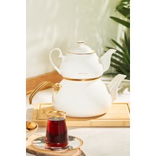 PremiumPort Şık Beyaz Porselen Çaydanlık Takımı, Zarif ve Dayanıklı Tasarım