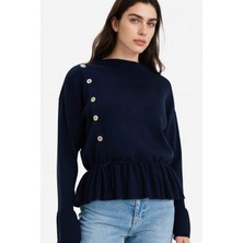 DeFacto Regular Fit Kayık Yaka Düğme Detaylı Peplum Kazak H2160AX26SP