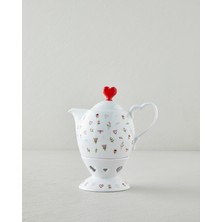 English Home Amour Porselen Isıtıcılı Demlik Seti 850 ml Beyaz