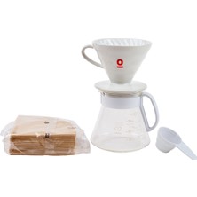 PremiumPort V60 Seramik Demleme Seti, Dripper, Sürahi, Filtre ve Ölçü Kaşığı