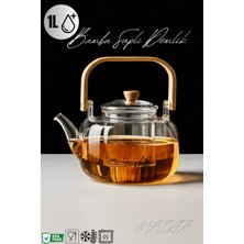 PremiumPort Bambu Kulplu 1000ML Isıya Dayanıklı Cam Demlik Süzgeçli