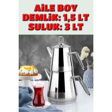 PremiumPort Paslanmaz Çelik Çaydanlık Takımı, Aile Boy, Metal Kulp, Şık ve Dayanıklı