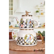 PremiumPort Vintage Desenli Emaye Çaydanlık Takımı, Şık ve Dayanıklı Tasarım