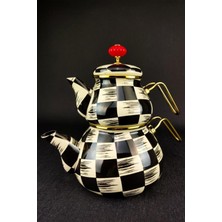 PremiumPort Emaye Çaydanlık Dama, King Tombul, Şık ve Dayanıklı Tasarım