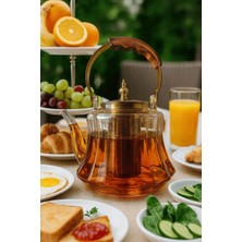 PremiumPort Isıya Dayanıklı Borosilikat Cam Demlik, 1200 Ml, Süzgeçli, Ahşap Saplı