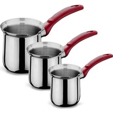 PremiumPort Paslanmaz Çelik 3'lü Cezve Seti, 2-4-6 Kişilik, Dayanıklı ve Şık Tasarım