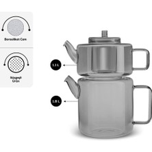 PremiumPort Şık ve Dayanıklı Flat Borosilikat Cam Midi Çaydanlık Smoke Grey