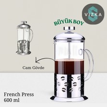 PremiumPort Cam French Press, 600ML, Filtre Kahve ve Bitki Çayı Demleme Şık Tasarım